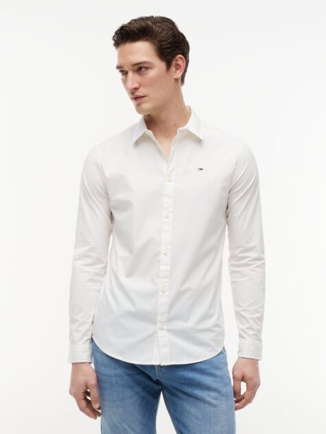 White Stretch Slim Fit Shirt  Men