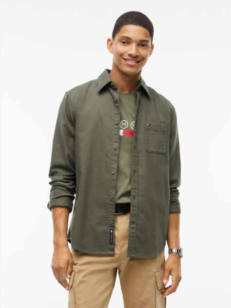 Green Regular Fit Brushed Flannel Shirt  Men