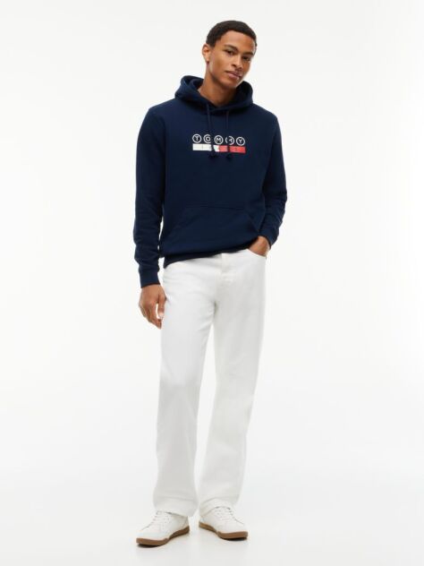 Blue Logo Sueded Terry Drawstring Hoody  Men