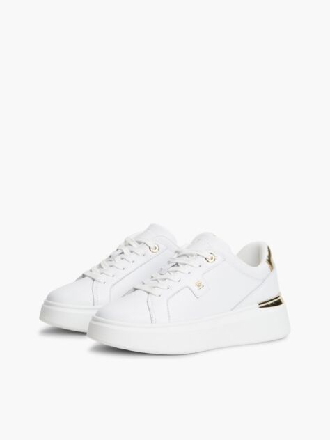 White TH Monogram Leather Platform Trainers  Women