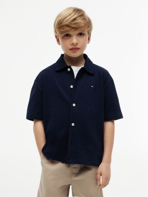 Blue Relaxed Fit Seersucker Short Sleeve Shirt  Boys