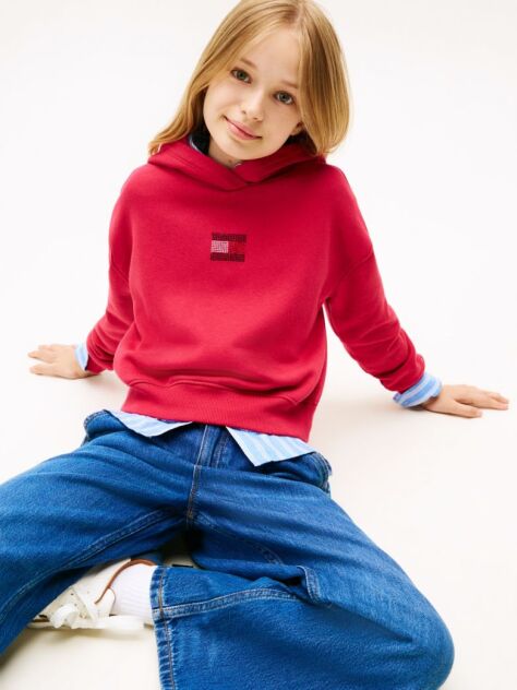 Red Diamanté Flag Relaxed Fleece Hoody  Girls