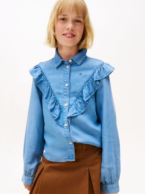 Denim Ruffle Relaxed Fit Blouse  Girls