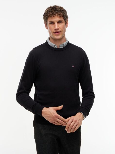 Black Cotton Cashmere Crew Neck Jumper  Men