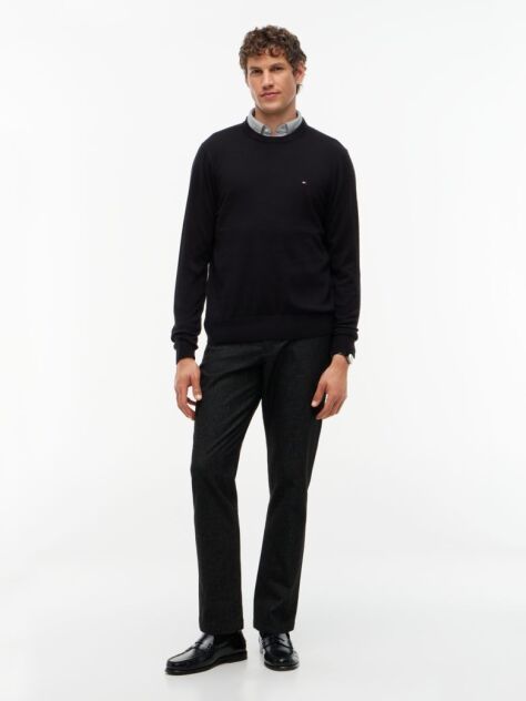 Black Cotton Cashmere Crew Neck Jumper  Men