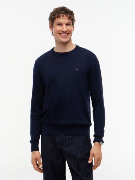 Blue Cotton Cashmere Crew Neck Jumper  Men