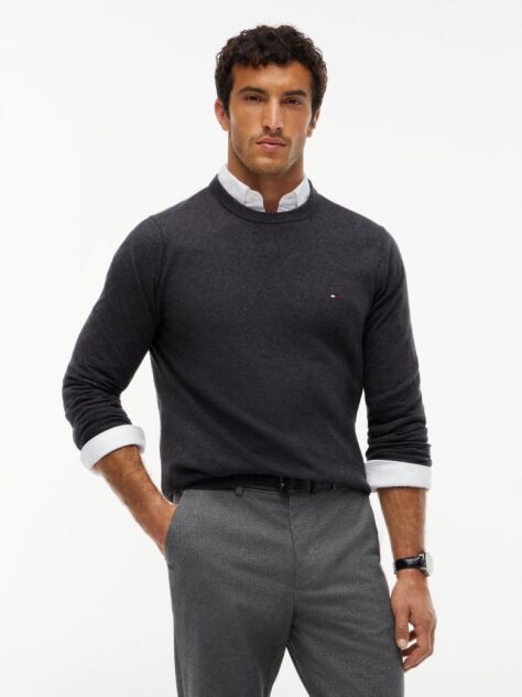 Grey Cotton Cashmere Crew Neck Jumper  Men