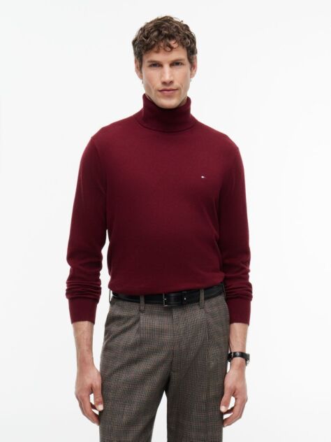 Red Cotton Cashmere Roll Neck Jumper  Men
