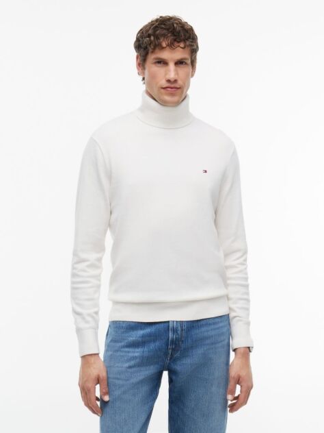 Beige Cotton Cashmere Roll Neck Jumper  Men