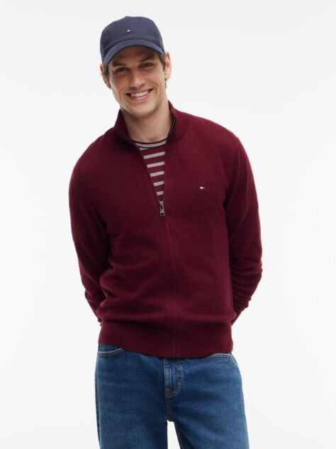 Red Cotton Cashmere Zip-Thru Cardigan  Men