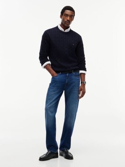 Blue Cable Knit Crew Neck Jumper  Men