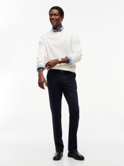 Beige Cable Knit Crew Neck Jumper  Men