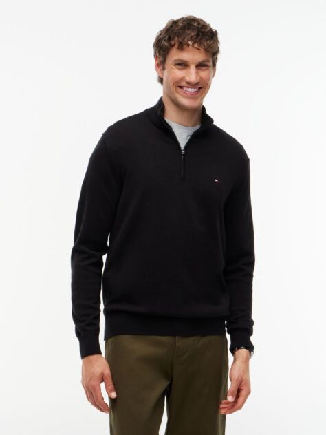 Black Half-Zip Mock Turtleneck Jumper  Men