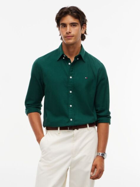 Green Regular Fit Herringbone Flannel Button-Down Shirt  Men
