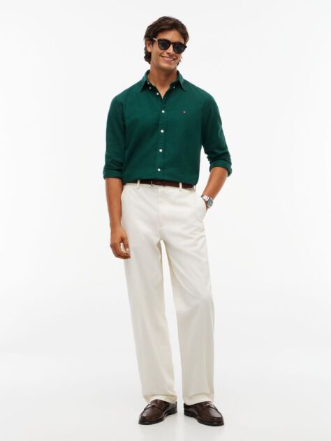 Green Regular Fit Herringbone Flannel Button-Down Shirt  Men