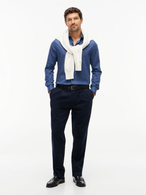 Blue Slim Fit Micro Print Poplin Shirt  Men