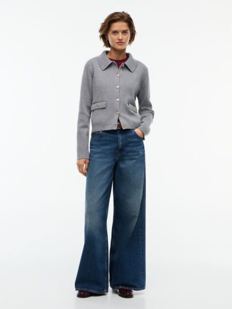 Grey Gold-Tone Button Jacket With Wool  Women