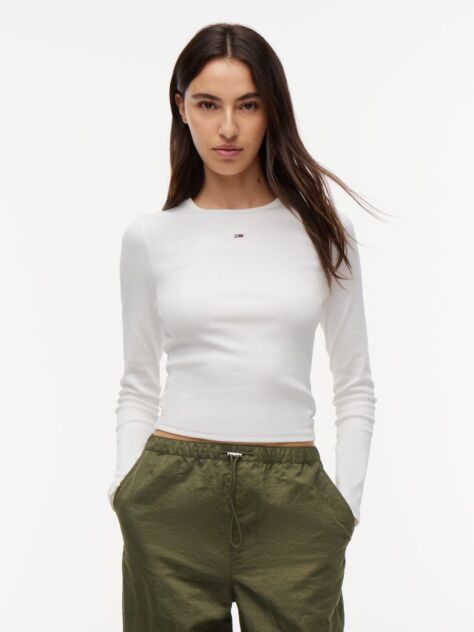 Beige Ribbed Slim Long Sleeve T-Shirt  Women
