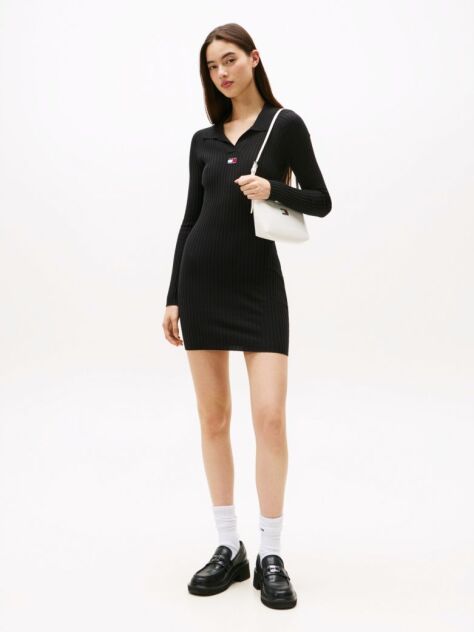 Black Tommy Badge Slim Midi Jumper Dress  Women