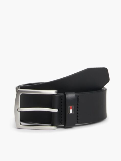 Black Denton Flag Logo Leather Belt  Men