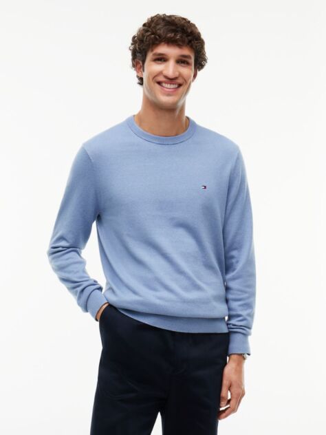 Blue Cotton Cashmere Crew Neck Jumper  Men
