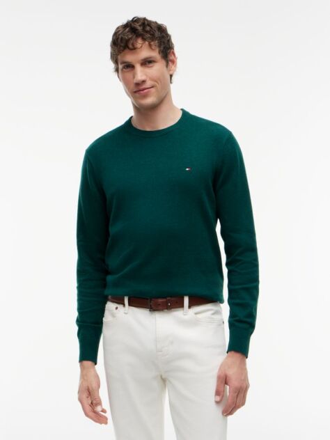 Green Cotton Cashmere Crew Neck Jumper  Men