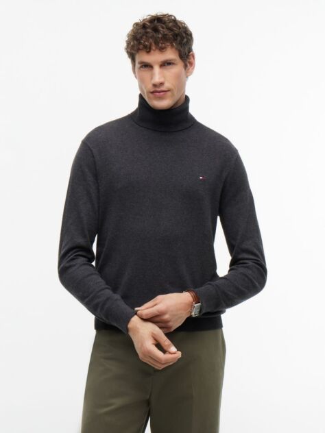 Grey Cotton Cashmere Roll Neck Jumper  Men