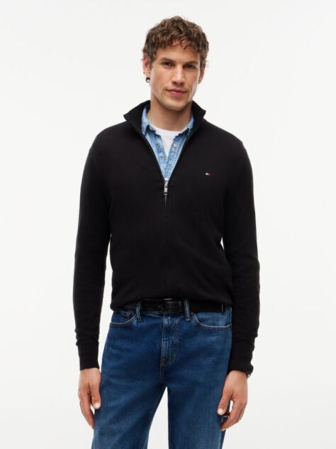 Black Cotton Cashmere Zip-Thru Cardigan  Men
