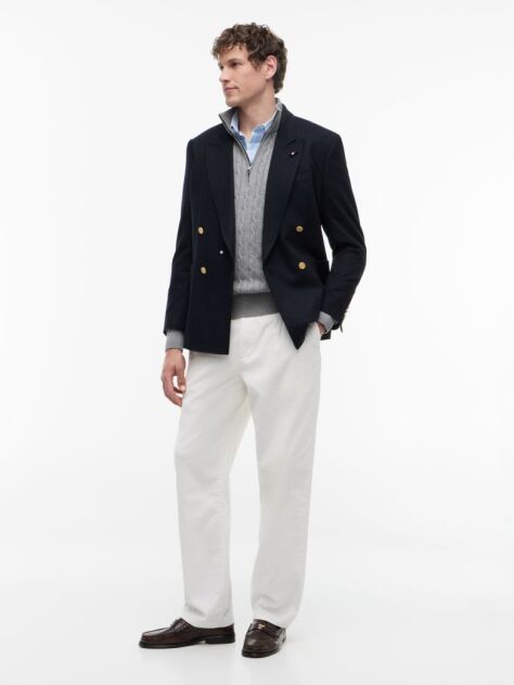 Grey Cable Knit Half-Zip Jumper  Men