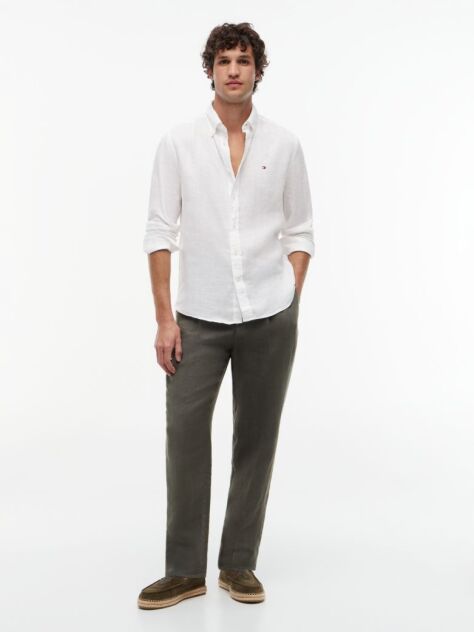 White Regular Fit Washed Pure Linen Shirt  Men