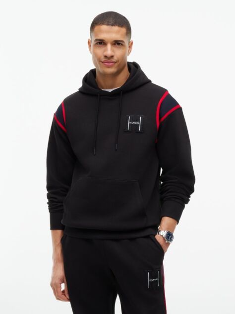 Black Varsity Logo Contrast Stripe Hoody  Men