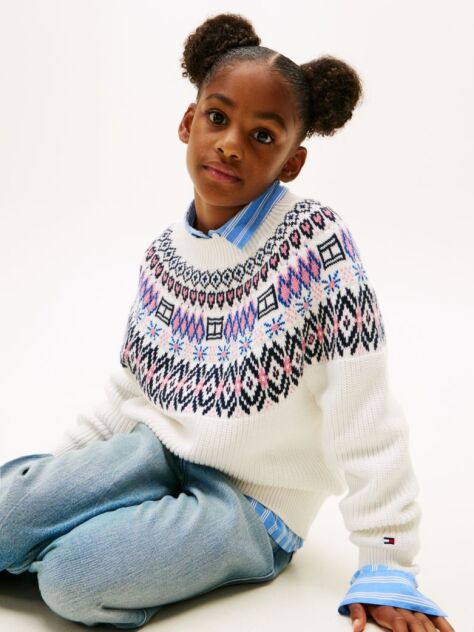 Beige Fair Isle Relaxed Balloon Sleeve Jumper  Girls