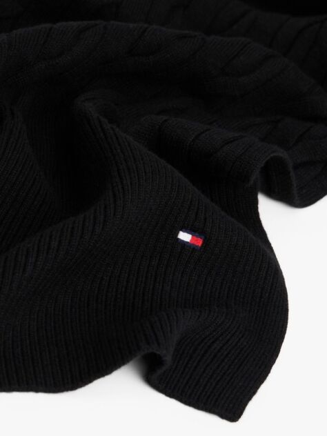 Black Hilfiger Flag Cable Knit Wool Blend Scarf  Men