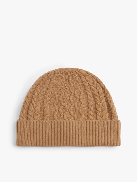 Brown TH Crest Cable Knit Beanie  Men