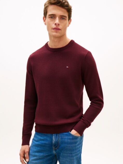 Red Cotton Cashmere Crew Neck Jumper  Men