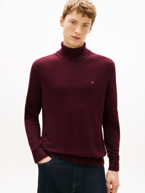 Red Cotton Cashmere Roll Neck Jumper  Men
