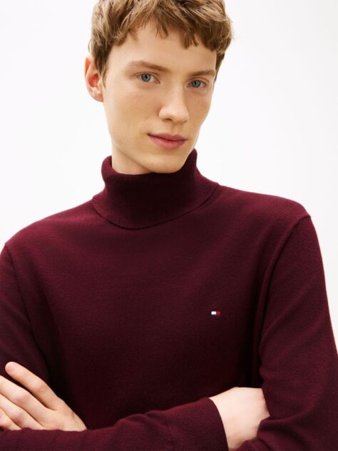 Red Cotton Cashmere Roll Neck Jumper  Men