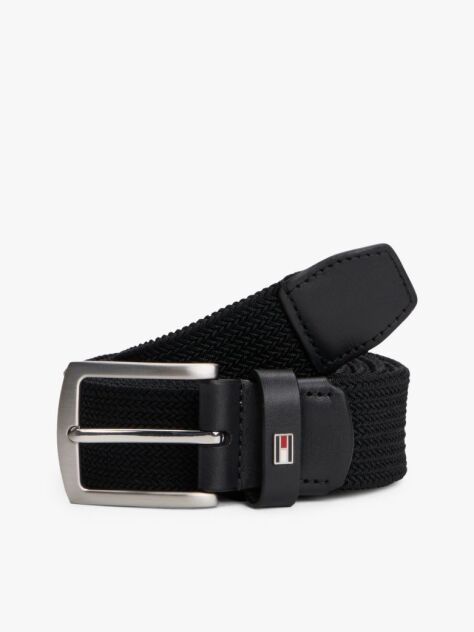 Black Square Buckle Textured Belt  Men