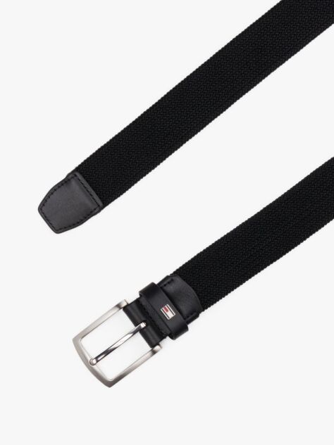 Black Square Buckle Textured Belt  Men