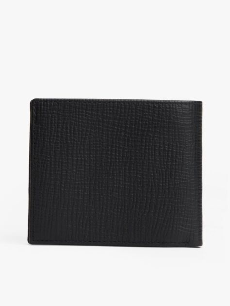 Black Hilfiger Flag Leather Card And Coin Bifold Wallet  Men