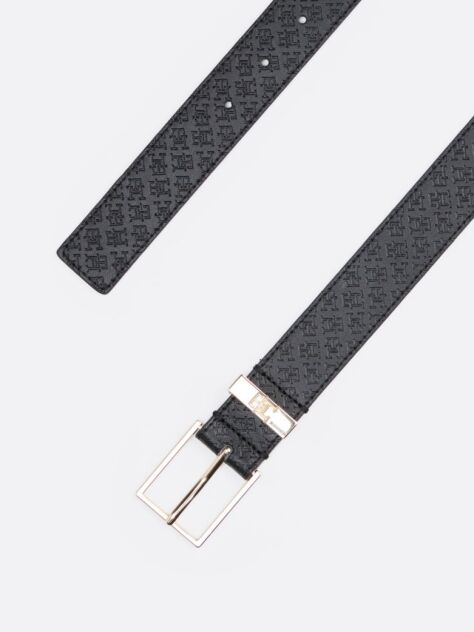 Black TH Monogram Leather Belt  Women