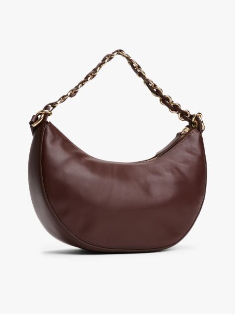 Brown Logo Leather Crescent Crossbody Bag  Women