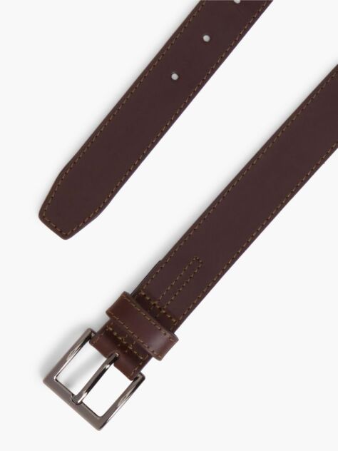 Brown Topstitch Square Buckle Leather Belt  Men