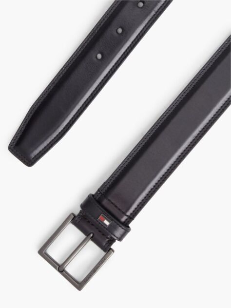 Black Leather TH Business Topstitch Belt  Men