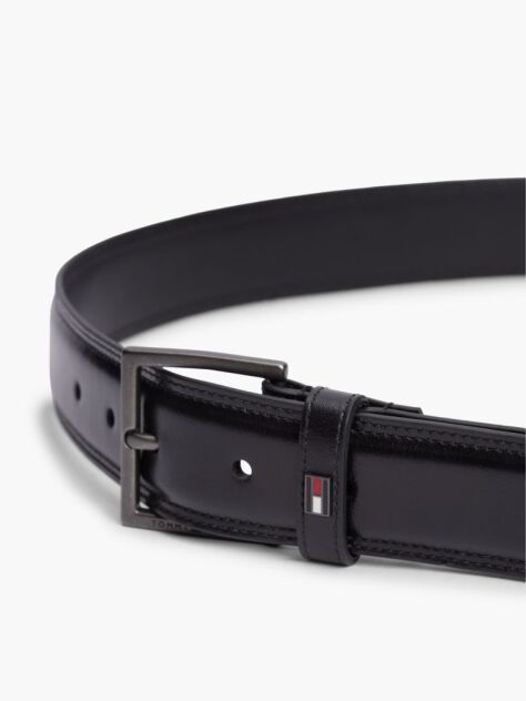 Black Leather TH Business Topstitch Belt  Men