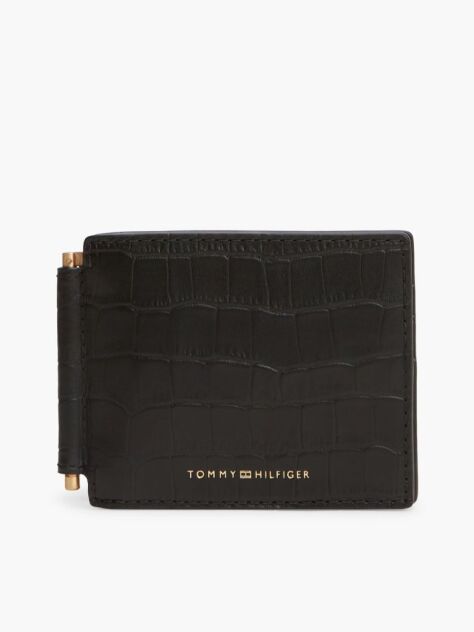Black Croco-Print Leather Metal Hinge Wallet  Men