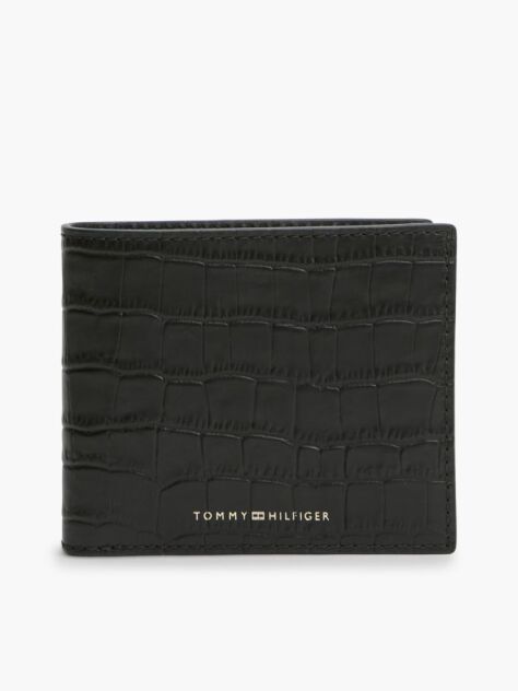Black Croco-Print Leather Metallic Logo Bifold Wallet  Men
