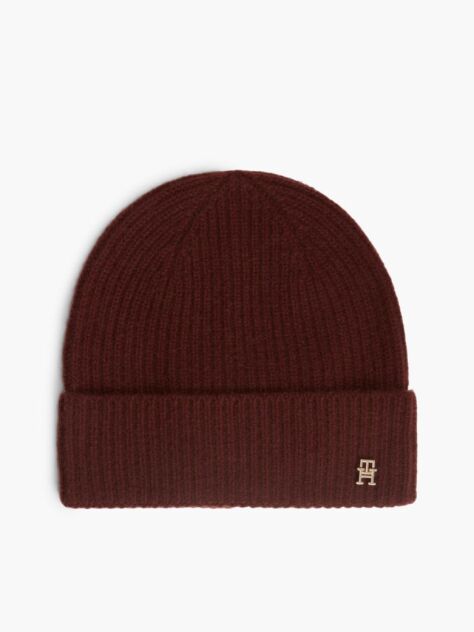 Red Pure Cashmere TH Monogram Plaque Beanie  Women