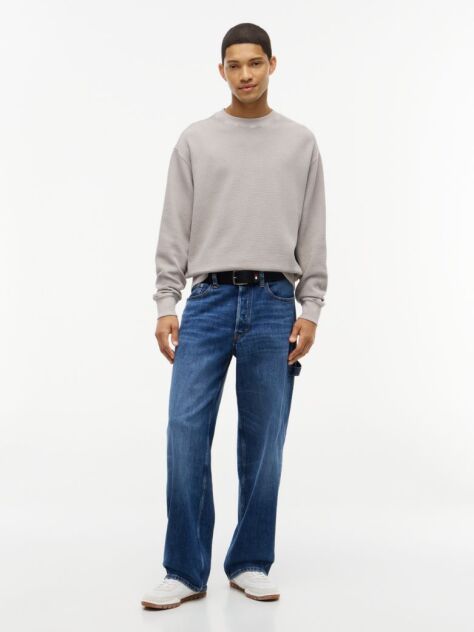 Brown Waffle Knit Relaxed Jumper  Men