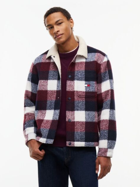 Blue Teddy Lined Brushed Flannel Oversized Shacket  Men